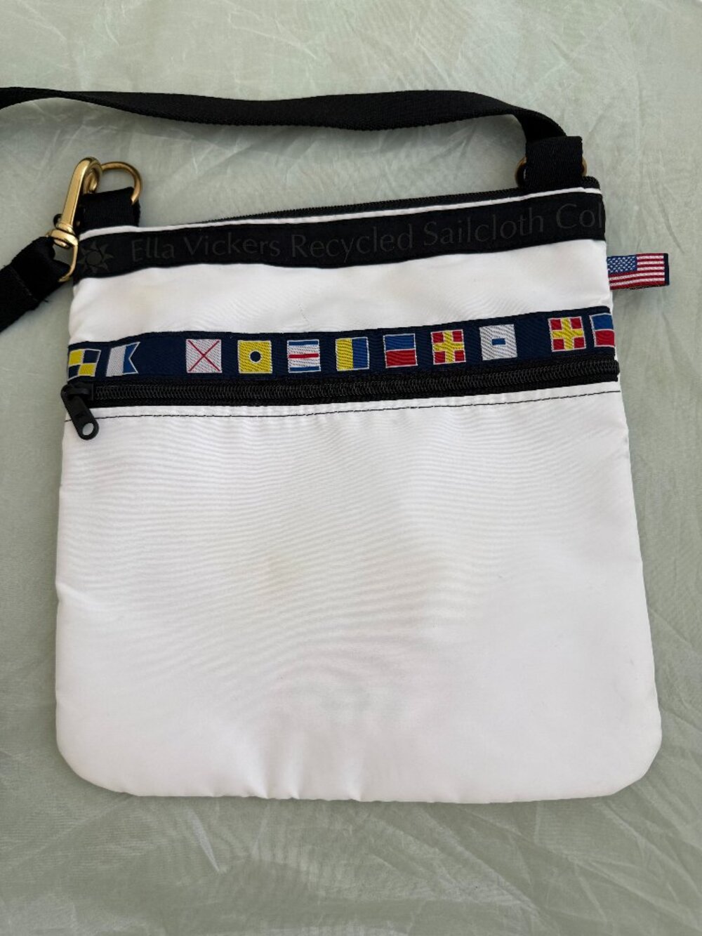 Ella Vickers Recycled Sailcloth Crossbody Bag White Red Star Nautical USA Made
